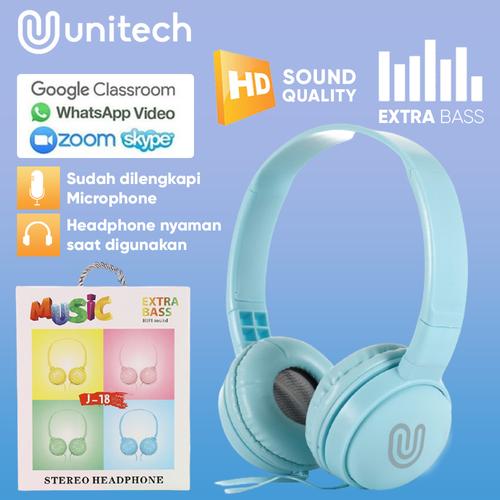 Foto Produk Headphone Headset Kabel Unitech J18 Macaron + Microphone Extra Bass - Hitam dari Unitech Official