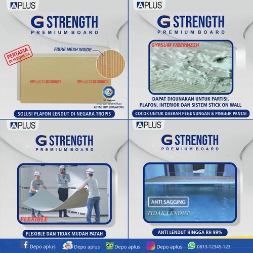 Foto Produk Gypsum Aplus G-Strength Premium Board 9mm x 1200 x 2400 Atap Plafon dari Depo Aplus