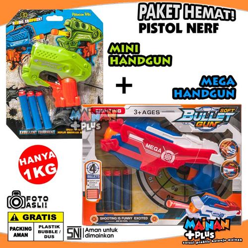 Foto Produk Paket Mainan Pistol Peluru Busa Mini and Mega Soft Bullet Handgun SNI dari MainanPlus