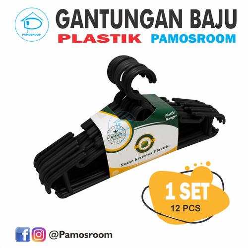 Foto Produk Pamosroom Hanger Baju Plastik Gantungan Baju Celana Pakaian Terjangkau - Hitam dari Pamosroom Living