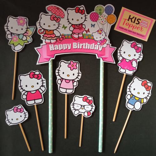 Jual Topper Cake Birthday - Cake Topper - Tusukan Kue - Hello Kitty ...