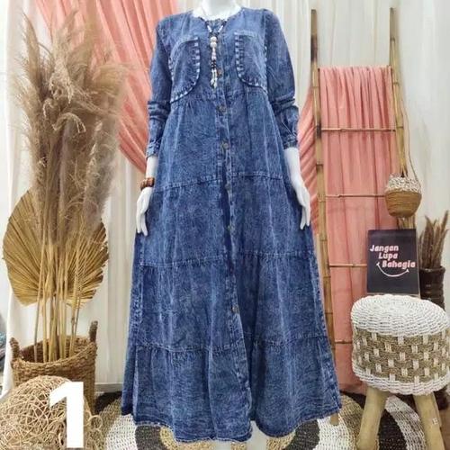 Foto Produk Gamis Jeans Denka Maxy / Dress / Baju Muslim / Pakaian Wanita Model - one color, XL dari twins colections1
