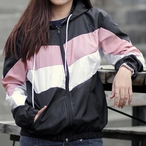 Foto Produk Jaket Parasut Wanita Cewek Perempuan Tricolor Tiga Warna - Hitam, M dari SheOLSTORE