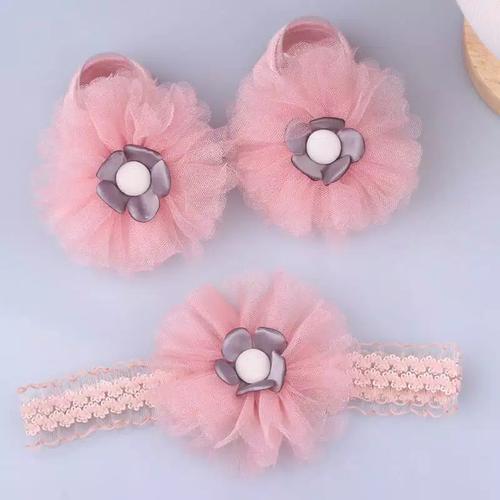 Foto Produk Kaos Kaki Bayi SET bandana Bando Bayi Newborn Mahkota Angel Bunga 2 - Pink 1 dari Uloulo Shop