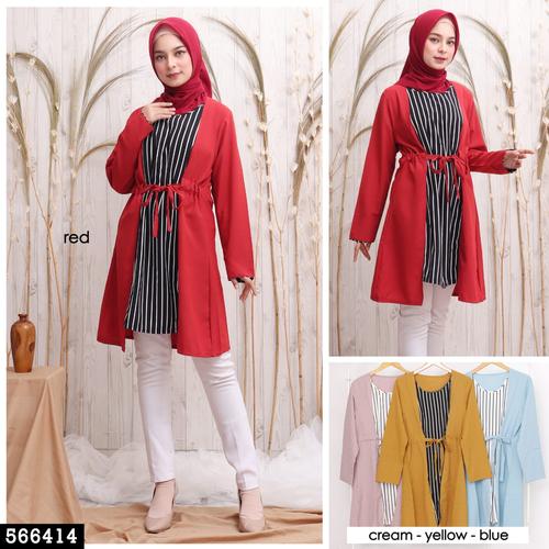 Foto Produk BLOUSE TUNIK WANITA FASHION MUSLIM POLOS -SALUR LEBAR 414 - Merah dari INVEE MODE