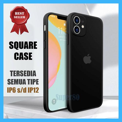 Foto Produk Casing iPhone 6 6s 7 8 Plus X XS XR Max TPU Silicon Kotak 12 Square - Hitam, 6 atau 6s dari Super80