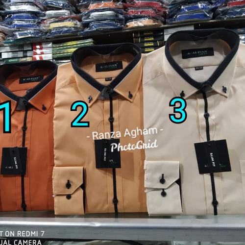 Foto Produk Kemeja Alisan Lengan Panjang Polos Kombinasi Slim Fit Size S M L XL dari Ranza agham