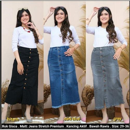 Foto Produk Rok Jeans Panjang wanita Kancing Depan Murah - Hitam, 32 dari Shoesanthi Shop