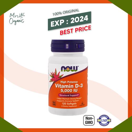 Foto Produk Now Foods, Vitamin D-3, High Potency, 5,000 IU, 120 Softgels dari Mrs Organic