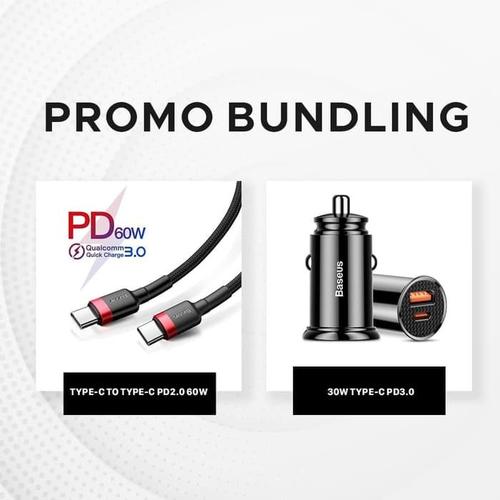 Foto Produk BASEUS BUNDLING: KABEL DATA TYPE-C TO TYPE-C & CAR CHARGER PD3.0 USB - Hitam dari Baseus Official Store