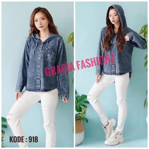 Foto Produk 918-KEMEJA JEANS ATASAN WANITA DENGAN HODIE dari ifhaolshop