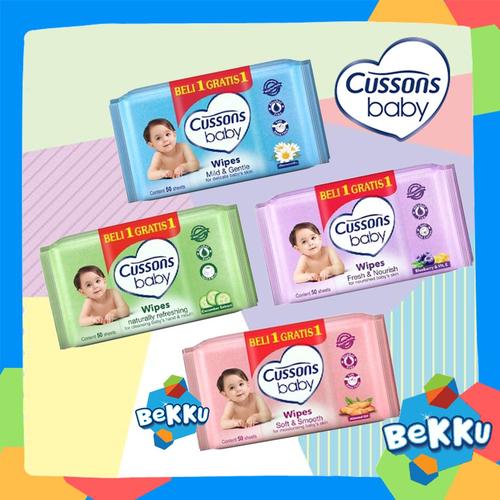 Foto Produk Cussons Baby Wipes 50's (BUY 1 GET 1 50s) / Cusson Tissue Bayi / beKKu - WIPES BIRU dari tokobekku