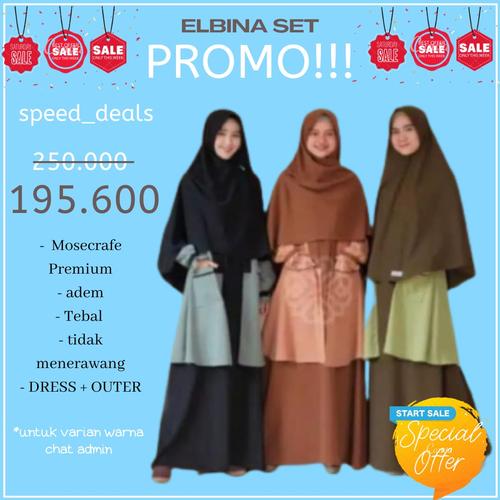 Foto Produk GAMIS ELBINA SET DRESS+OUTER (tanpa hijab) size S M L XL matt MOSCREPE - Soft Grey, L dari SPEED_DEALS