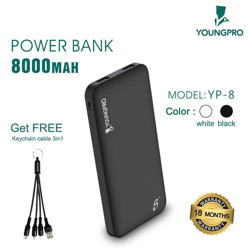 Foto Produk YOUNGPRO YP-8 THIN LIGHT POWERBANK 8000mAh DUAL OUPUT FAST CHARGE - Hitam dari YOUNGPRO INDONESIA