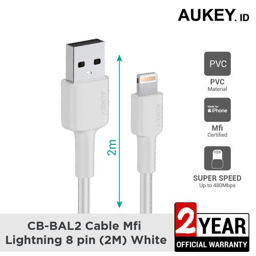 Foto Produk Kabel iPhone Aukey CB-BAL2 MFi USB-A to Lightning 2m White - 500690 dari AUKEY
