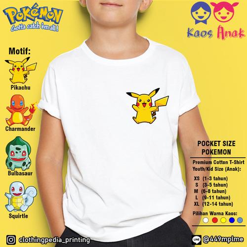 Jual Kaos Baju Anak Pocket Pokemon Go Pikachu Charmander Bulbasaur Squirtle Putih Xs Kota Malang Clothingpedia Printing Tokopedia