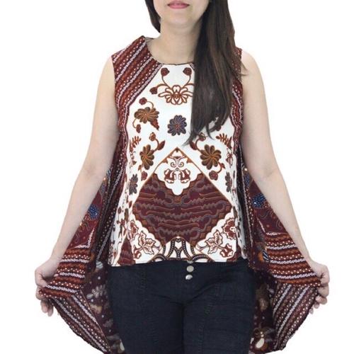 Foto Produk Atasan blouse batik sleeveless model asimetris utk wanita bahan katun dari 35an