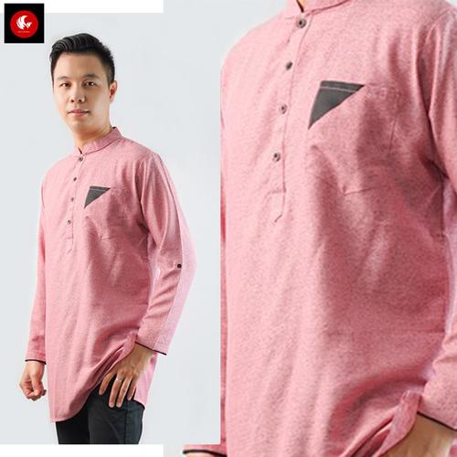 Foto Produk Okechuku CHOIRIL Baju Koko Pria Kemeja Kurta Pakistan Lengan Panjang - Merah Muda, M dari Okechuku