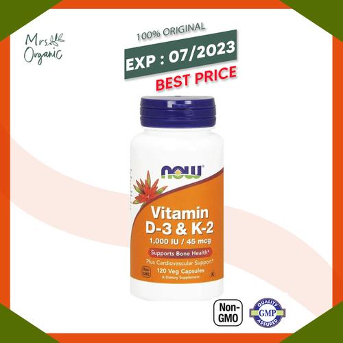 Foto Produk Now Foods, Vitamin D-3 & K-2, 120 Veg Capsules dari Mrs Organic
