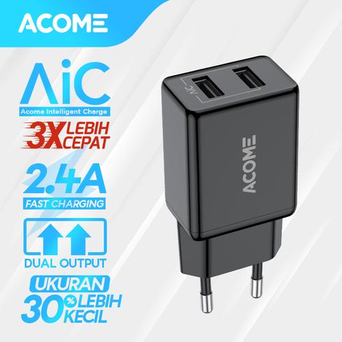 Foto Produk ACOME Charger Original 2.4 A AiC Fast Charging Garansi 1 Thn AC03 - Black dari Acome Indonesia