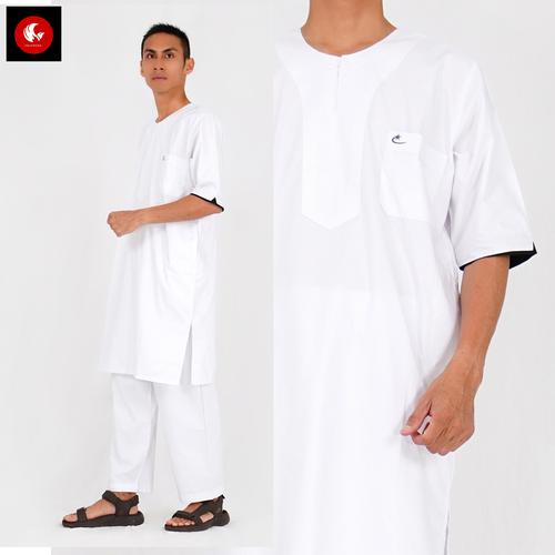 Foto Produk SETELAN Gamis ARABI Pria / Pakaian Muslim Pria Tangan Pendek Al-Isra - Putih, XXL dari Okechuku