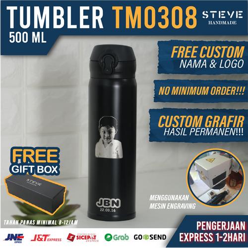 Foto Produk Botol minum stainless termos vacuum tumbler travel mug TM0308 Black dari Steve Handmade