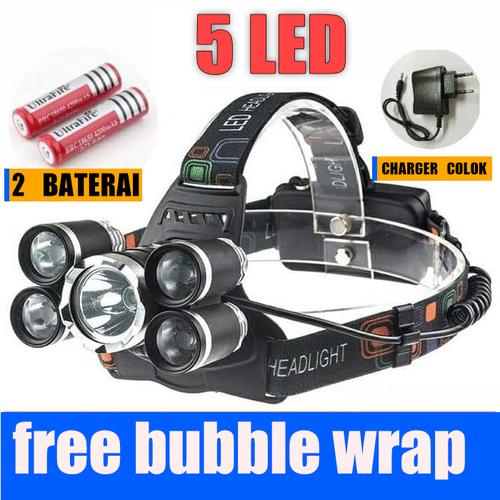 Foto Produk Paket HeadLamp Cree XM-L T6 High Power Senter Kepala T6 5 Mata - 16.000 lumens dari om-jak