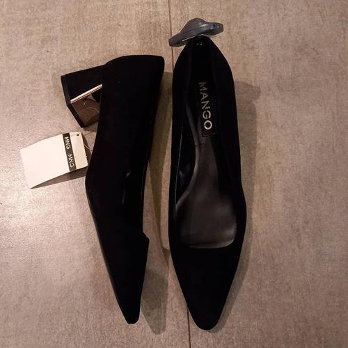 black suede block heels