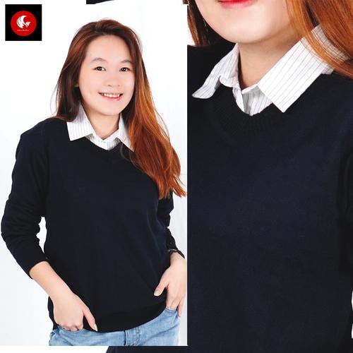 Foto Produk Sweater Rajut Knit Unisex Leher V Maroon Katun Polos Vanessa Okechuku - Navy, S fit to M dari Okechuku