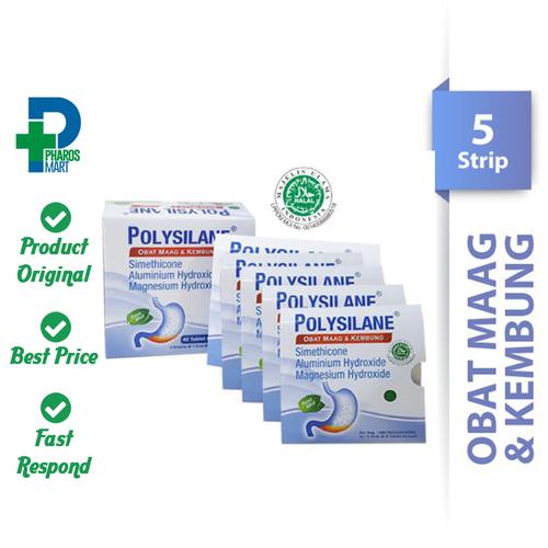 Foto Produk Polysilane Tablet - 5 Strip @ 8 Tablet Kunyah - Obat Maag dan Kembung dari Pharos Official Store