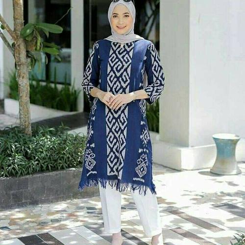 Jual tunik tenun etnik rumbai simpel - Biru, XXL - Kab. Jepara - Baju ...
