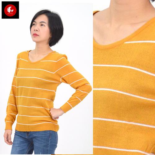 Foto Produk BERSKA Okechuku Knit Sweater Rajut Motif Salur Fashion Wanita Korea - Mustard dari Okechuku
