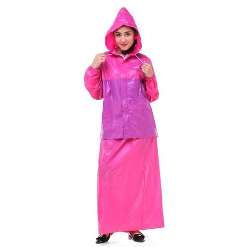 Foto Produk Jas Hujan Rok Valencia . Bentuk Setelan utk Perempuan Wanita Muslimah - Merah Muda dari Langit Biru