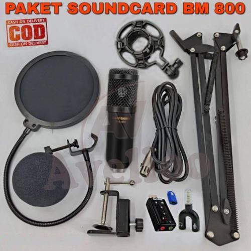 Foto Produk PAKET KUMPLIT MIC CONDENSER BM 800 + STAND + SOUNDCARD + SPLITTER - Hi - Hitam Gold dari Avelioo