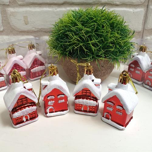 Jual Hiasan Natal Rumah Santa Merah isi 4 Dekorasi Parcel Kado Pohon