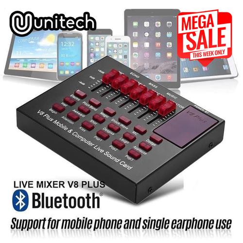 Foto Produk Mixer Audio V8 Plus Bluetooth Live Mixer Broadcast Audio Condensor USB dari Unitech Official