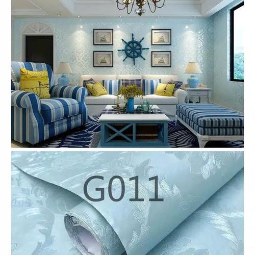 Jual Wallpaper Sticker Dinding Polos Biru Batik 10m Wallpaper Ruang Tamu Jakarta Barat
