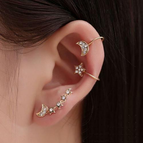 Foto Produk anting 1 sisi 3 pcs full diamon star moon earrings jan222 dari Oila