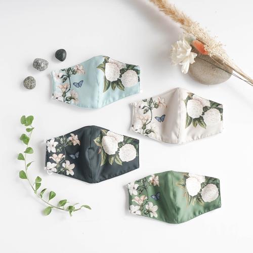 Foto Produk masker kain 3 lapis Peony White series Seruni Living - all color 4 pcs, earloop dari Seruni Living