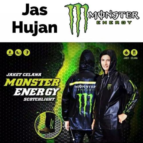Foto Produk Jas hujan setelan monster energi black hitam/raincoat jaket celana dari BBTronik