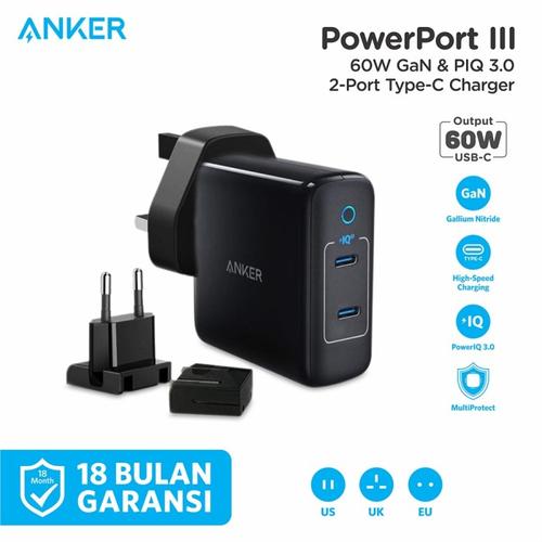 Gambar Wall Charger/Travel Adaptor Anker Powerport III 2Port-60W - A2629 dari Anker Indonesia Jakarta Utara Tokopedia