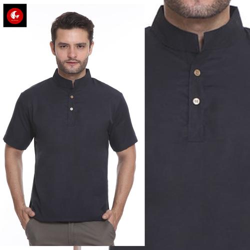 Foto Produk RIENO Okechuku Baju Koko Kemeja Kerja Pria Lengan Pendek Muslim Dewasa - Hitam, L dari Okechuku