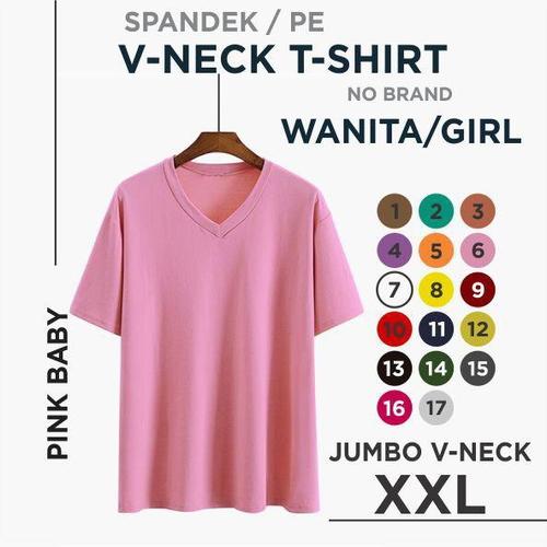 Foto Produk (promo) xxl kaos polos wanita V-neck - pink, XXL dari rejekyindah