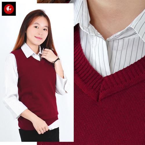 Foto Produk Rompi rajut wanita model polos V Neck Knit Vest Rompi Seragam Sekolah - merah maroon, L dari Okechuku