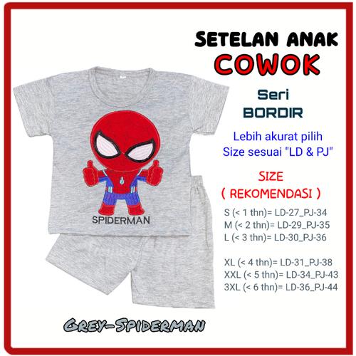 Foto Produk Setelan stelan kaos baju anak laki-laki cowok karakter murah 1-6 tahun - GREY-SPIDERMAN, S dari Tanjung Kids