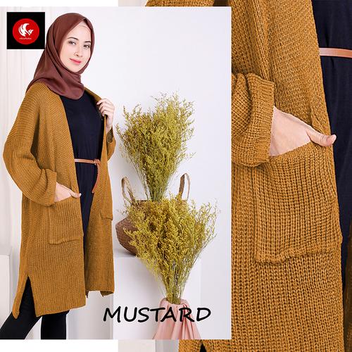 Foto Produk Okechuku LAVELLA LONG CARDIGAN Wanita Outer Wanita Cardigan Rajut - Mustard dari Okechuku
