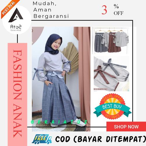 Foto Produk Blouse Set pakaian muslim gamis anak perempuan setelan - Abu Navy NSB01, 3-4 tahun dari GeraiAtoZ