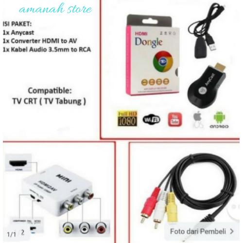 Jual ANYCAST WIFI DONGLE CONVENTER HDMI TO RCA KABEL RCA KE TV
