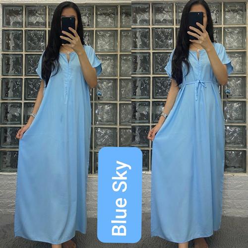 Foto Produk SariRezeki86~Daster Panjang Busui Katun Rayon Polos Premium. - Biru Muda dari Sari Rezeki Cipulir