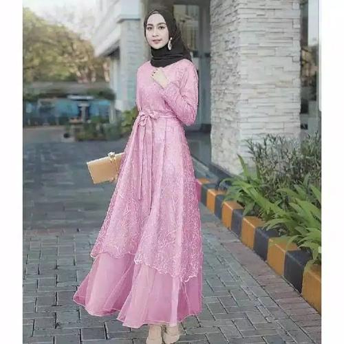 Foto Produk DRESS TILE MUSLIM WANITA BAJU MUSLIM BRUKAT PESTA TERBARU NO JILBAB - pink dari YasmineCollection's